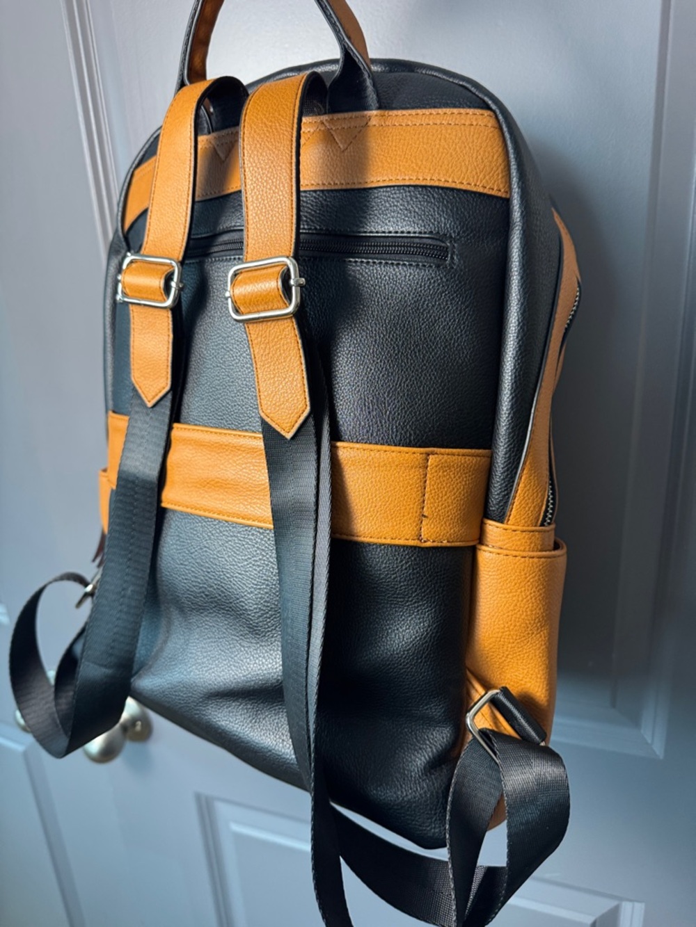 CLUCI Black & Cognac Vegan Leather Backpack Purse | Convertible Travel Bag